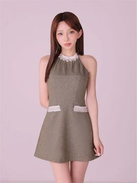 ROBE de FLEURS anier.ROBE ローブドフルール アニエルローブ Glitter flannel halter pearl mini dress fm-anier4057-c