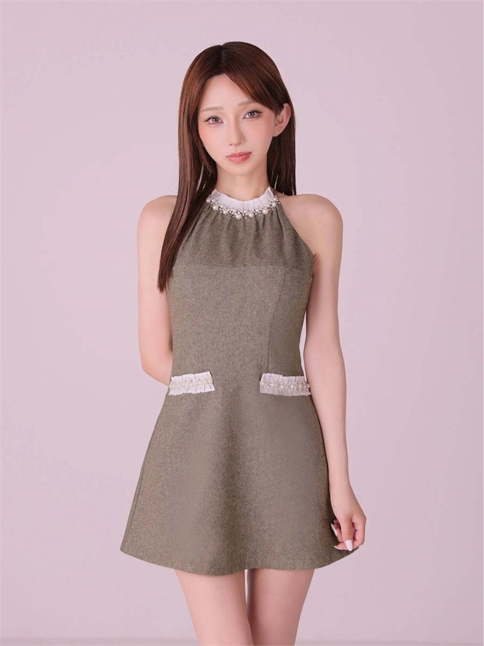 ROBE de FLEURS anier.ROBE ローブドフルール アニエルローブ Glitter flannel halter pearl mini dress fm-anier4057-c