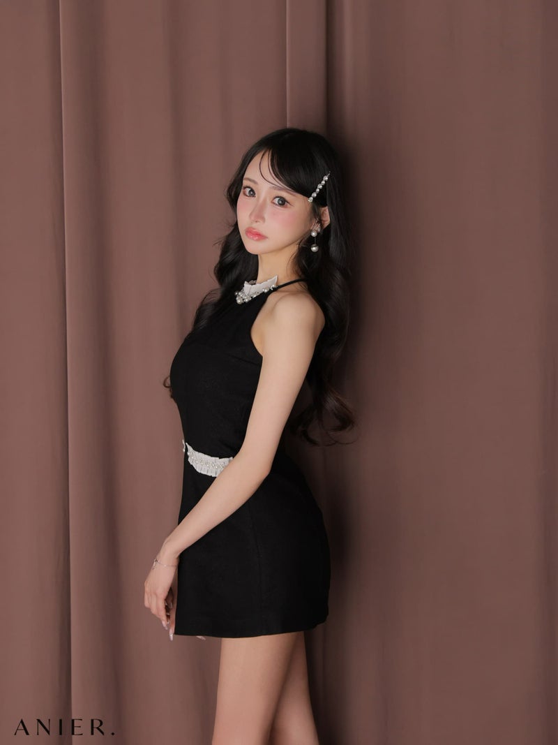 ROBE de FLEURS anier.ROBE ローブドフルール アニエルローブ 【XSサイズあり】 Glitter flannel halter pearl mini dress fm-anier4057-c