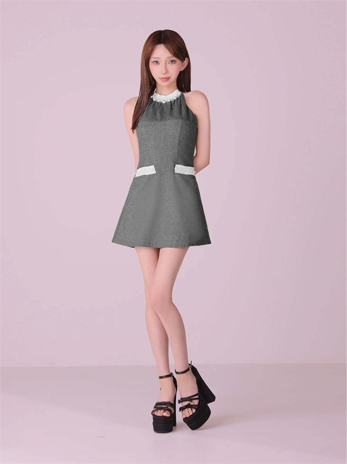 ROBE de FLEURS anier.ROBE ローブドフルール アニエルローブ Glitter flannel halter pearl mini dress fm-anier4057-c