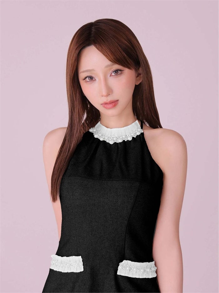 ROBE de FLEURS anier.ROBE ローブドフルール アニエルローブ Glitter flannel halter pearl mini dress fm-anier4057-c
