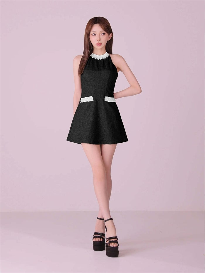 ROBE de FLEURS anier.ROBE ローブドフルール アニエルローブ Glitter flannel halter pearl mini dress fm-anier4057-c
