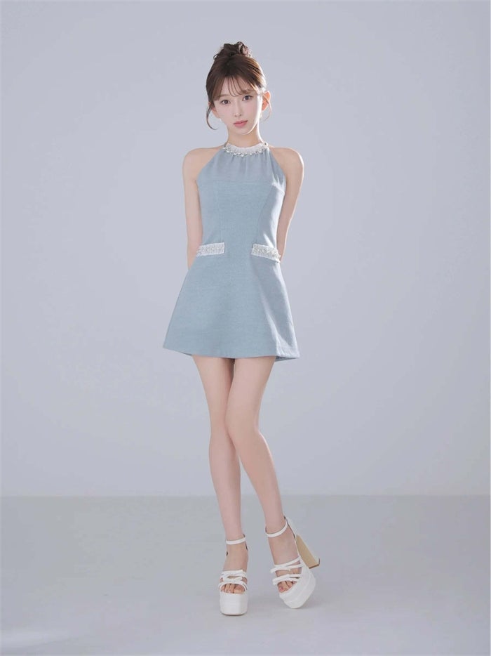 ROBE de FLEURS anier.ROBE ローブドフルール アニエルローブ Glitter flannel halter pearl mini dress fm-anier4057-c