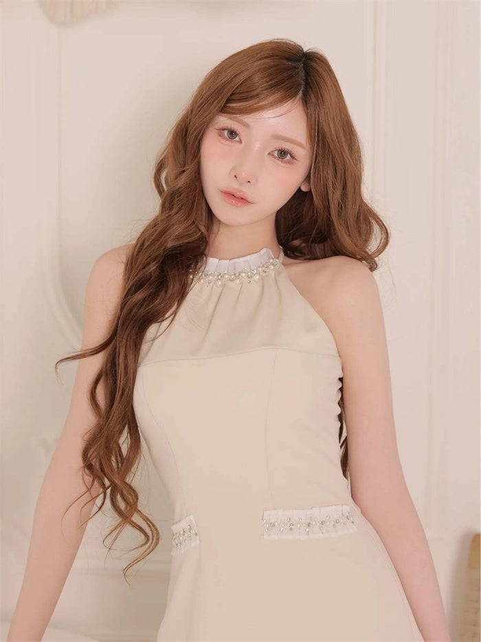 ROBE de FLEURS anier.ROBE ローブドフルール アニエルローブ Glitter flannel halter pearl mini dress fm-anier4057-c