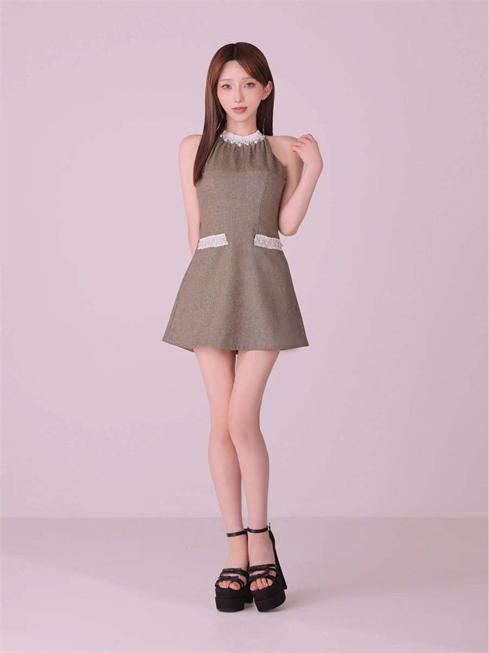 ROBE de FLEURS anier.ROBE ローブドフルール アニエルローブ Glitter flannel halter pearl mini dress fm-anier4057-c