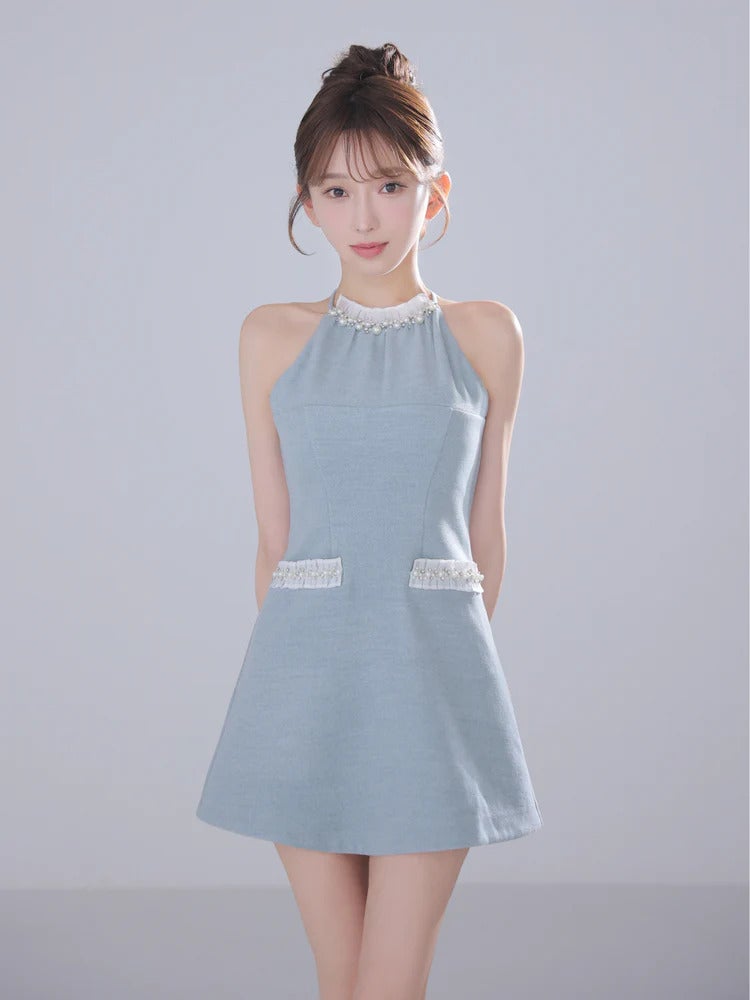 ROBE de FLEURS anier.ROBE ローブドフルール アニエルローブ 【XSサイズあり】 Glitter flannel halter pearl mini dress fm-anier4057-c