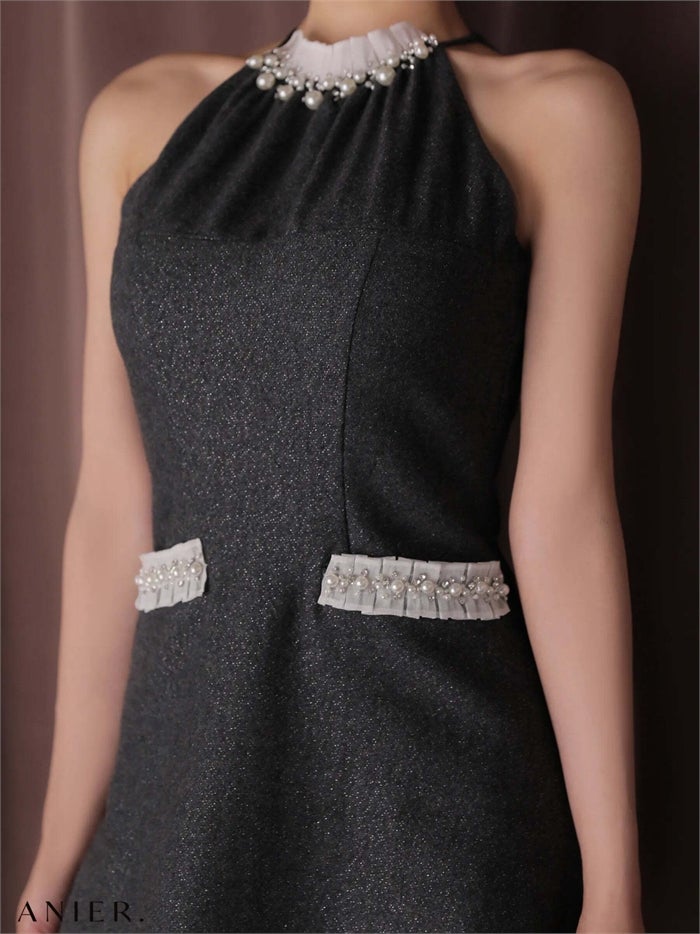 ROBE de FLEURS anier.ROBE ローブドフルール アニエルローブ Glitter flannel halter pearl mini dress fm-anier4057-c