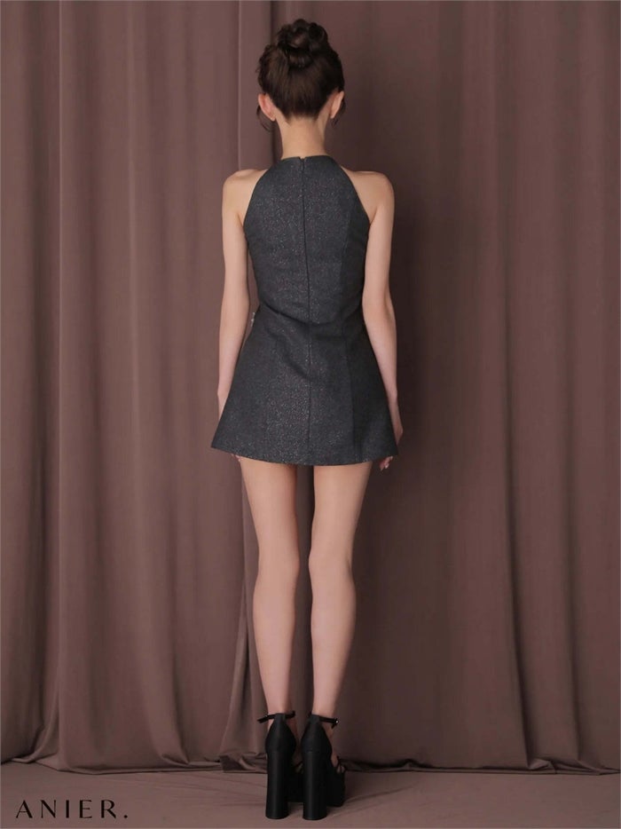 ROBE de FLEURS anier.ROBE ローブドフルール アニエルローブ Glitter flannel halter pearl mini dress fm-anier4057-c