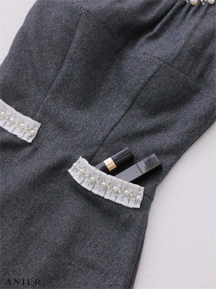 ROBE de FLEURS anier.ROBE ローブドフルール アニエルローブ Glitter flannel halter pearl mini dress fm-anier4057-c