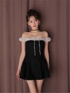 ROBE de FLEURS anier.ROBE ローブドフルール アニエルローブ Glitter flannel off-the-shoulder mini dress fm-anier4058-c