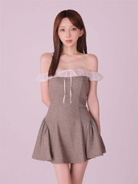 ROBE de FLEURS anier.ROBE ローブドフルール アニエルローブ Glitter flannel off-the-shoulder mini dress fm-anier4058-c