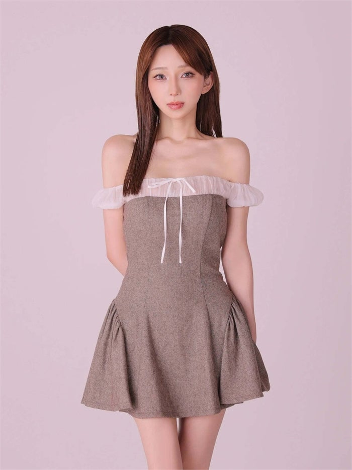 ROBE de FLEURS anier.ROBE ローブドフルール アニエルローブ Glitter flannel off-the-shoulder mini dress fm-anier4058-c