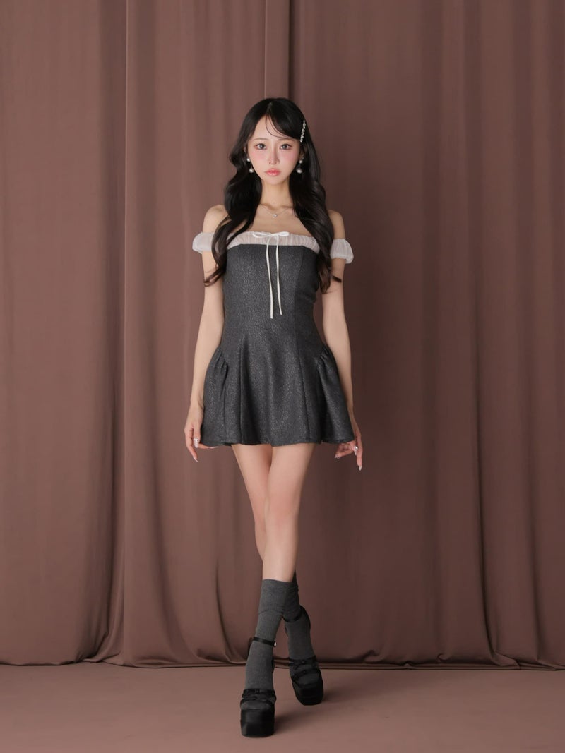 ROBE de FLEURS anier.ROBE ローブドフルール アニエルローブ 【XSサイズあり】 Glitter flannel off-the-shoulder mini dress fm-anier4058-c