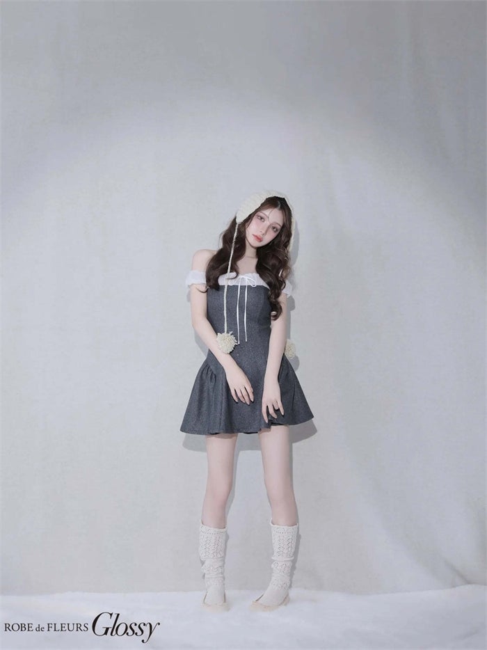 ROBE de FLEURS anier.ROBE ローブドフルール アニエルローブ Glitter flannel off-the-shoulder mini dress fm-anier4058-c