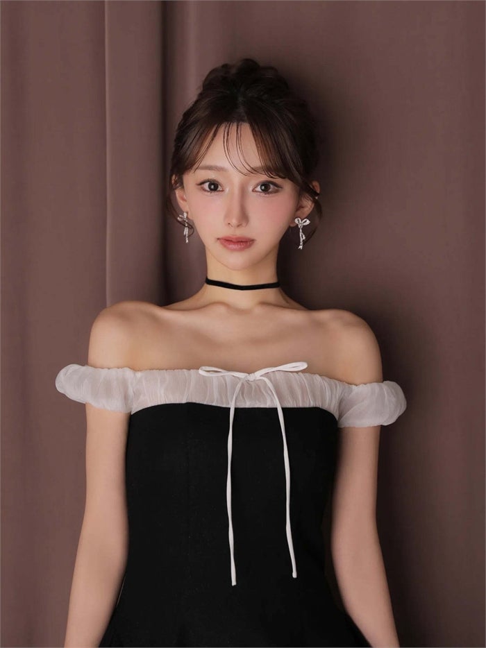 ROBE de FLEURS anier.ROBE ローブドフルール アニエルローブ Glitter flannel off-the-shoulder mini dress fm-anier4058-c
