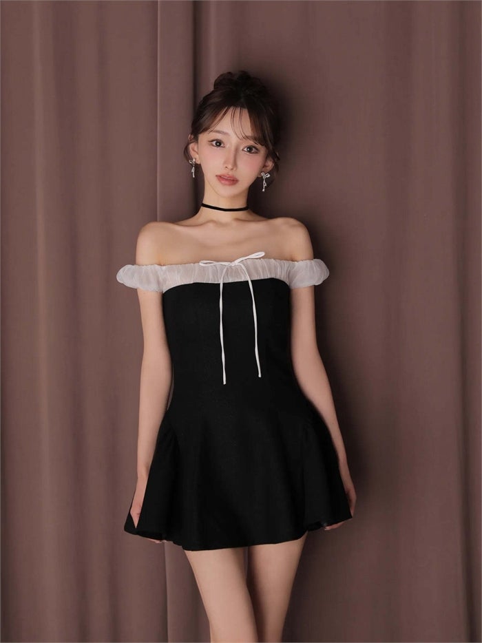 ROBE de FLEURS anier.ROBE ローブドフルール アニエルローブ Glitter flannel off-the-shoulder mini dress fm-anier4058-c