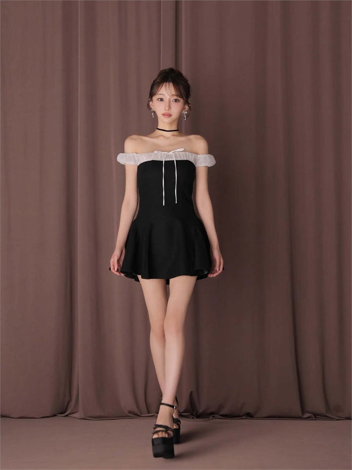 ROBE de FLEURS anier.ROBE ローブドフルール アニエルローブ Glitter flannel off-the-shoulder mini dress fm-anier4058-c