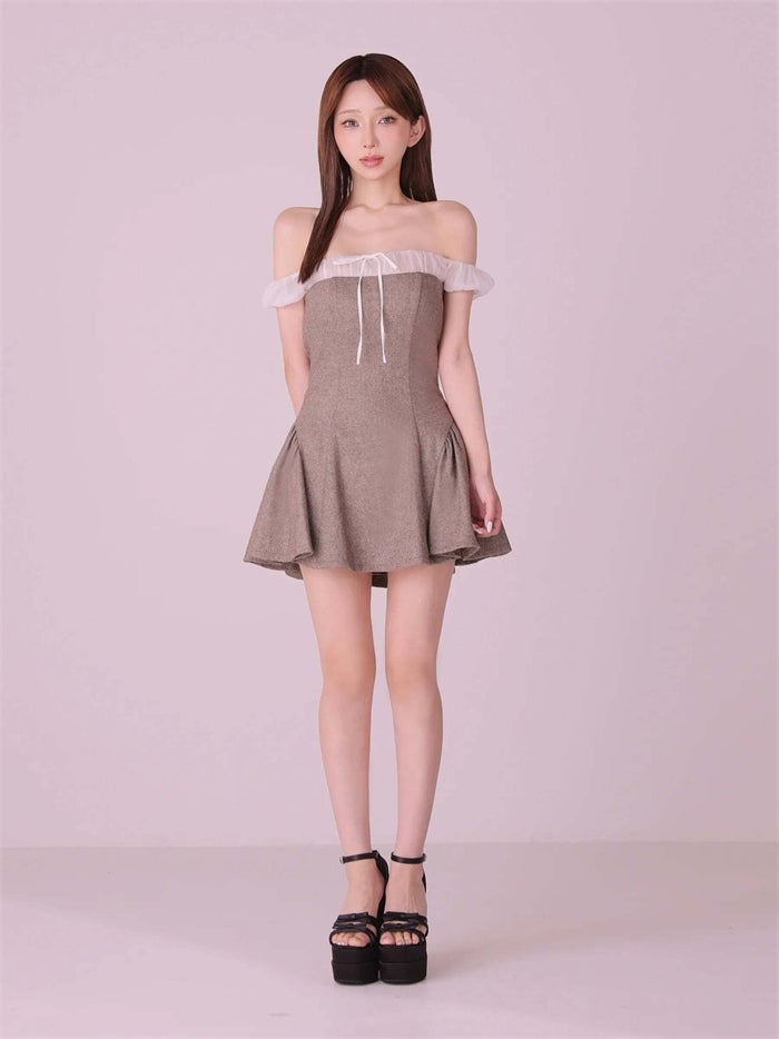 ROBE de FLEURS anier.ROBE ローブドフルール アニエルローブ Glitter flannel off-the-shoulder mini dress fm-anier4058-c