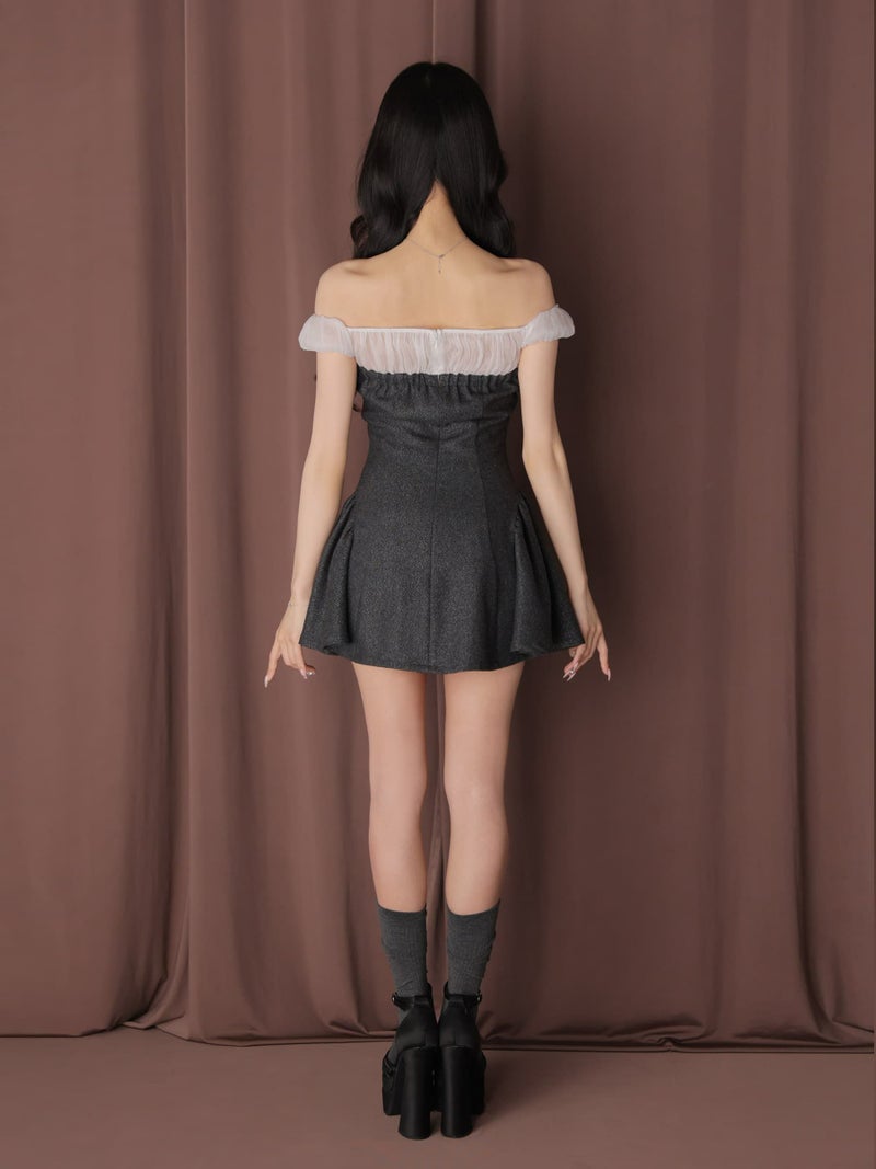 ROBE de FLEURS anier.ROBE ローブドフルール アニエルローブ 【XSサイズあり】 Glitter flannel off-the-shoulder mini dress fm-anier4058-c