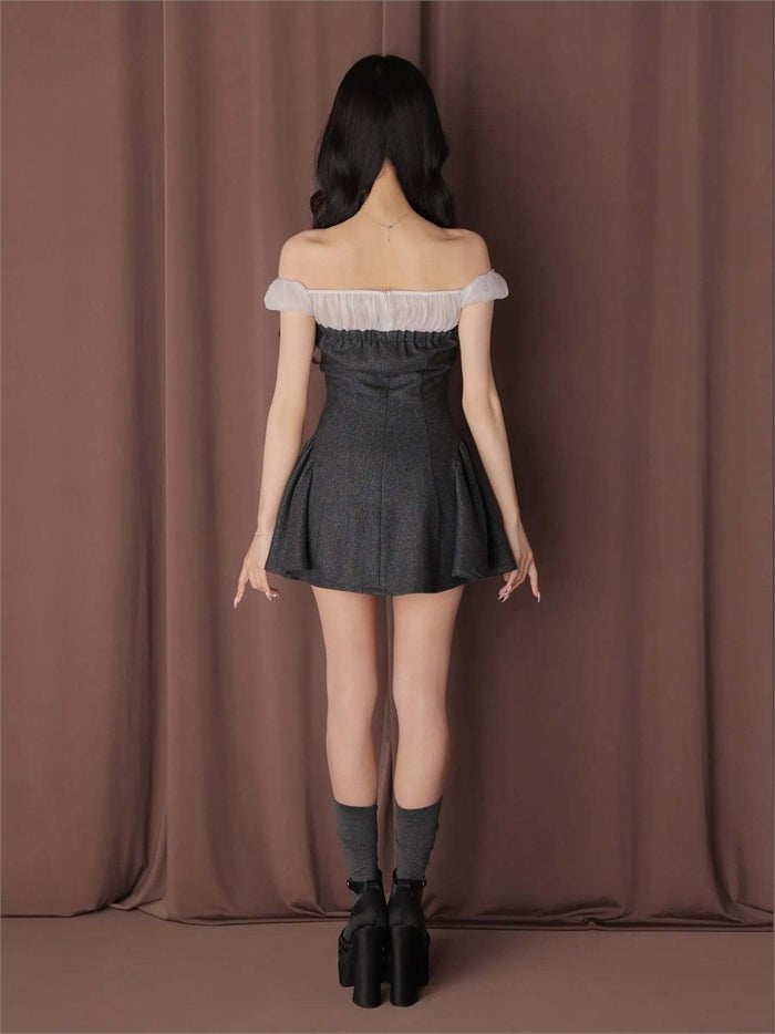 ROBE de FLEURS anier.ROBE ローブドフルール アニエルローブ Glitter flannel off-the-shoulder mini dress fm-anier4058-c