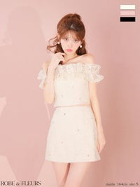 ROBE de FLEURS ローブドフルール 【XSサイズあり】 オフショルフラワーレースフリル袖セットアップミニキャバドレス fm4342