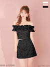 ROBE de FLEURS ローブドフルール 【XSサイズあり】 オフショルフラワーレースフリル袖セットアップミニキャバドレス fm4342