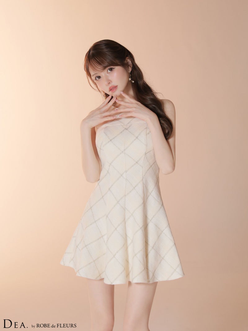 DEA. ディア バイ ローブドフルール 【XSサイズあり】 ツイードチェックノースリーブフレアミニキャバドレス de4620