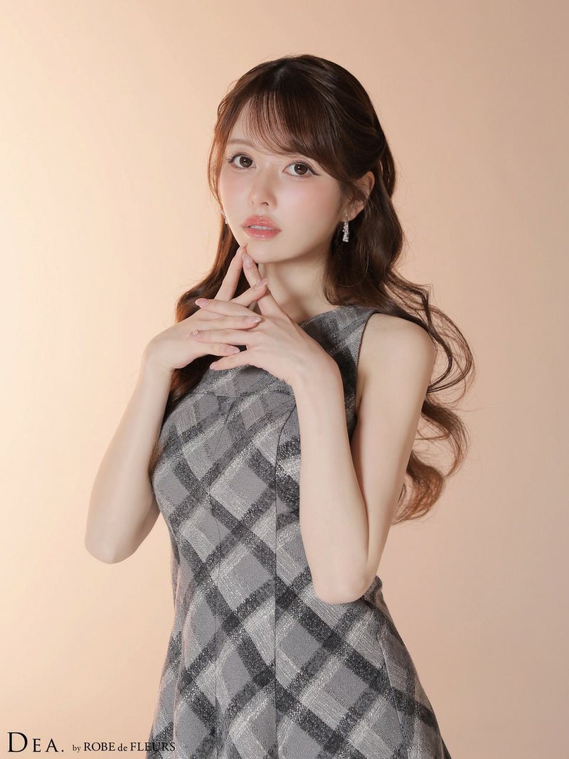DEA. ディア バイ ローブドフルール 【XSサイズあり】 ツイードチェックノースリーブフレアミニキャバドレス de4620