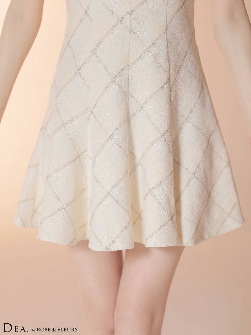 DEA. ディア バイ ローブドフルール 【XSサイズあり】 ツイードチェックノースリーブフレアミニキャバドレス de4620