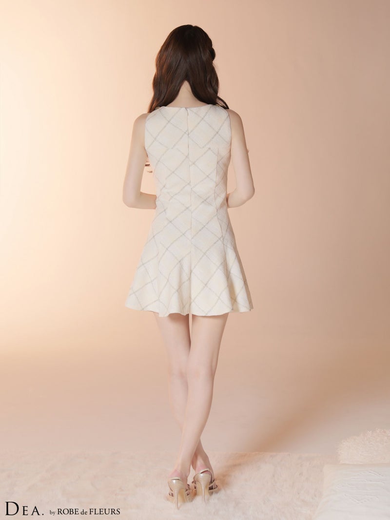 DEA. ディア バイ ローブドフルール 【XSサイズあり】 ツイードチェックノースリーブフレアミニキャバドレス de4620