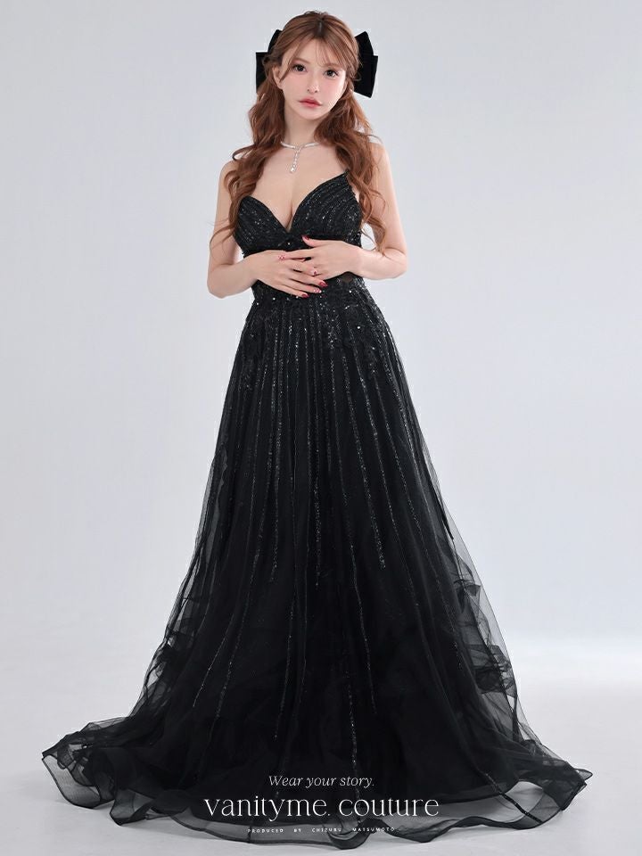 vanityME.couture. バニティミークチュール Noir Crystal Couture ノワール・クリスタル・クチュール ロングドレス バースデー 黒 ビジュー vctr-l-cd994