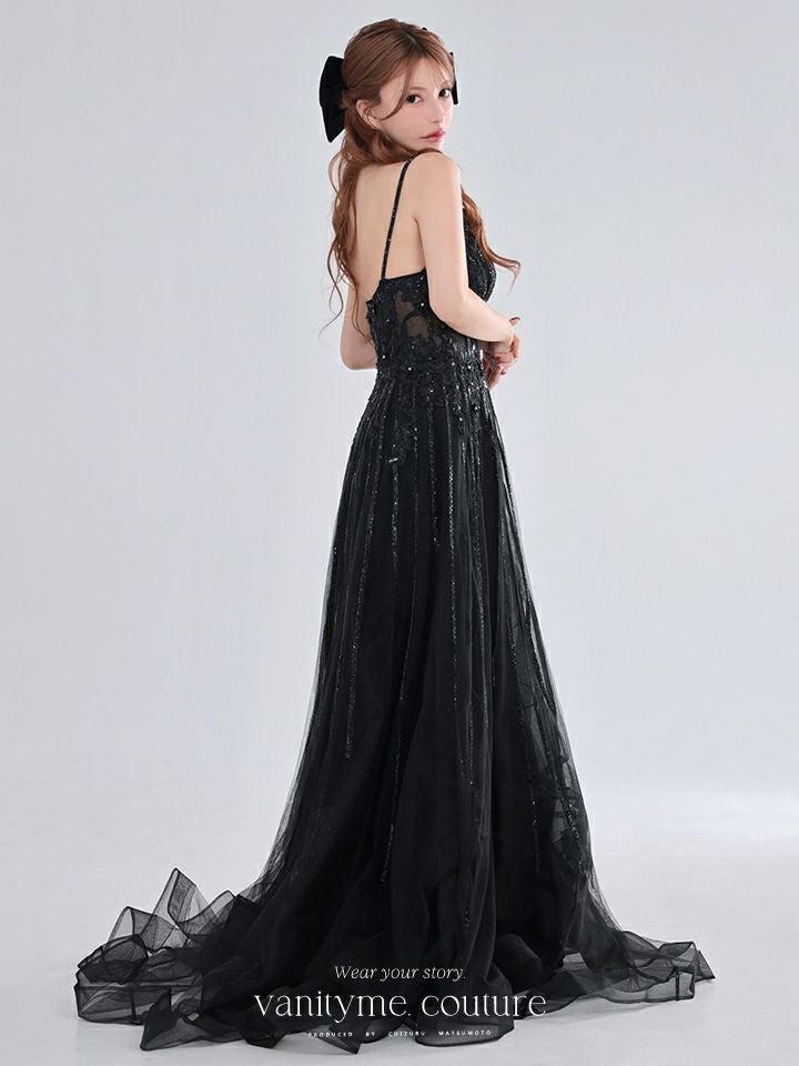 vanityME.couture. バニティミークチュール Noir Crystal Couture ノワール・クリスタル・クチュール ロングドレス バースデー 黒 ビジュー vctr-l-cd994