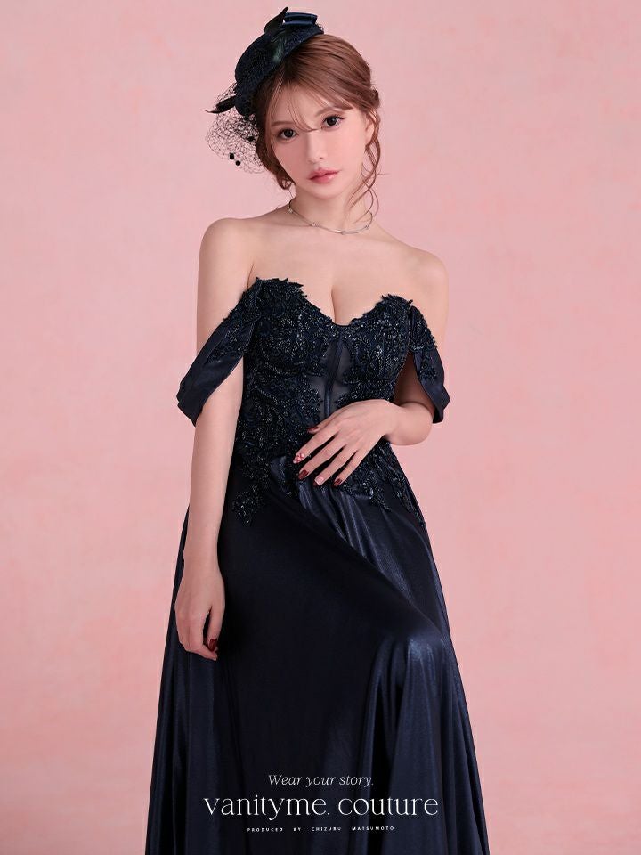 vanityME.couture. バニティミークチュール Noble Navy Couture ノーブル・ネイビー・クチュール ロングドレス 紺 クール vctr-l-cds525-1