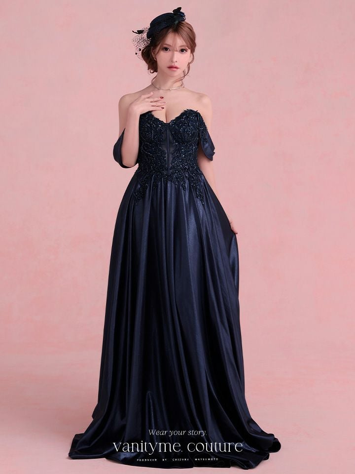 vanityME.couture. バニティミークチュール Noble Navy Couture ノーブル・ネイビー・クチュール ロングドレス 紺 クール vctr-l-cds525-1