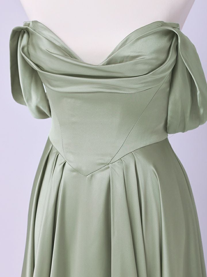 vanityME.couture. バニティミークチュール Silky Sage Couture シルキー・セージ・クチュール ロングドレス 緑 サテン シンプル vctr-l-7449-1