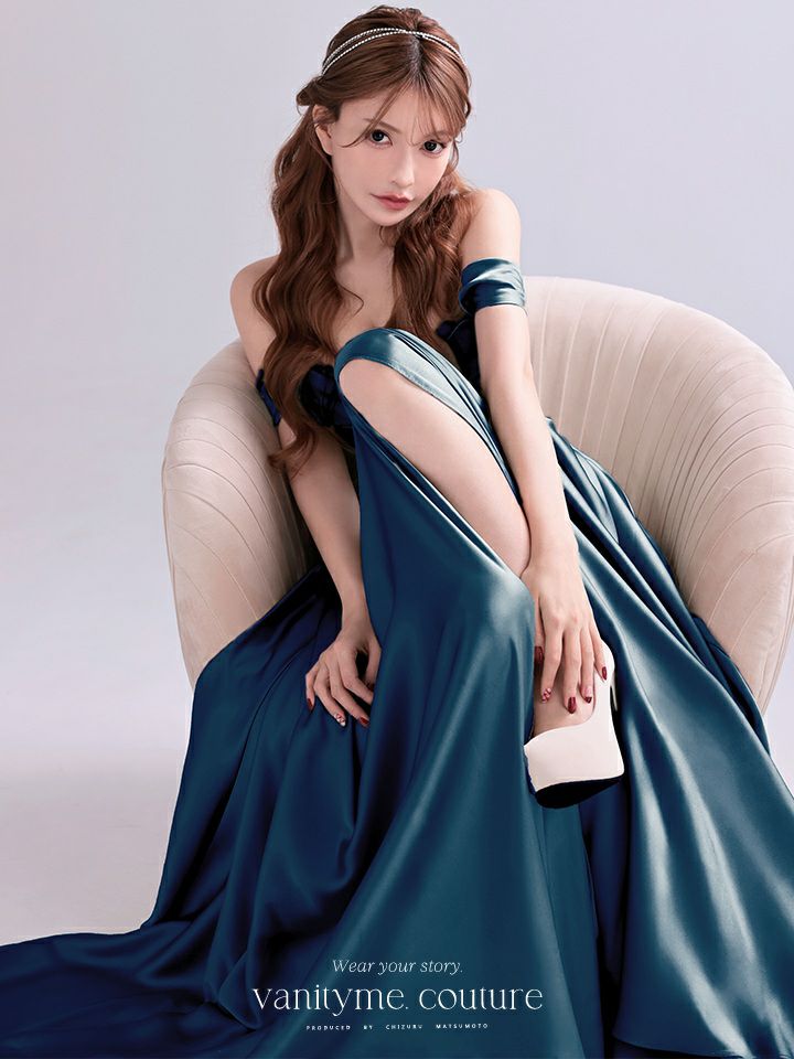 vanityME.couture. バニティミークチュール Silky FrenchNavy Couture シルキー・フレンチネイビー・クチュール ロングドレス 紺 サテン シンプル vctr-l-7449-3