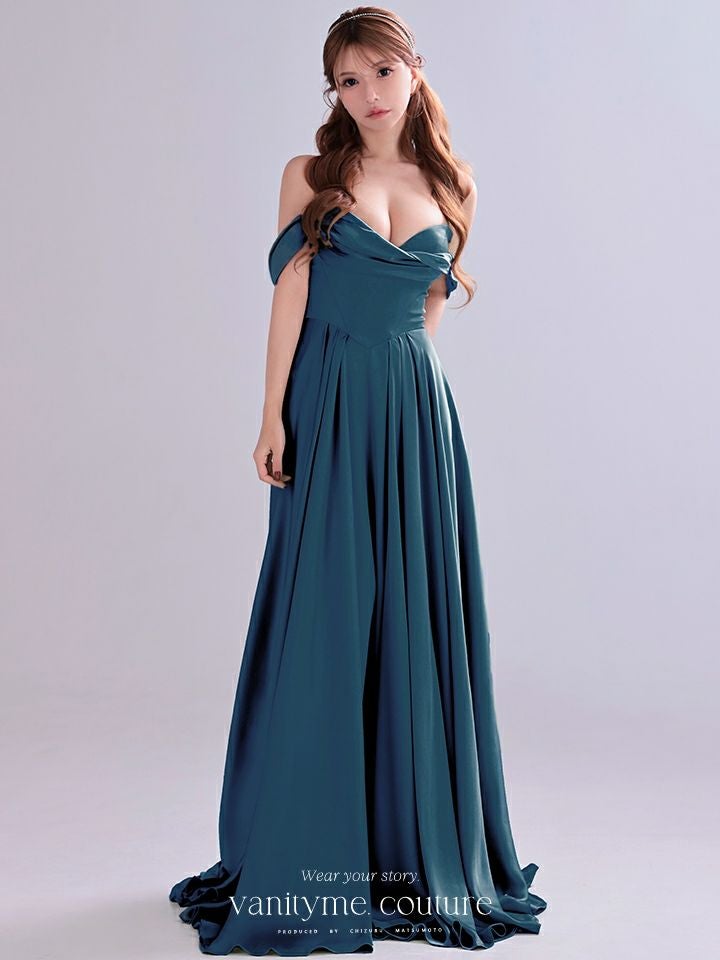 vanityME.couture. バニティミークチュール Silky FrenchNavy Couture シルキー・フレンチネイビー・クチュール ロングドレス 紺 サテン シンプル vctr-l-7449-3