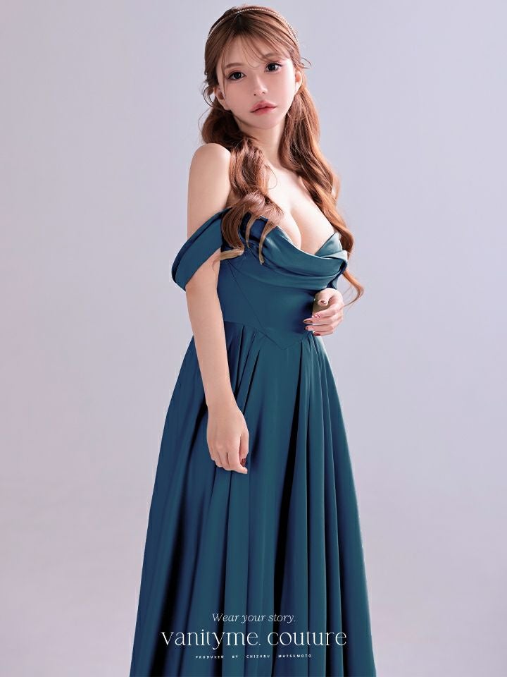 vanityME.couture. バニティミークチュール Silky FrenchNavy Couture シルキー・フレンチネイビー・クチュール ロングドレス 紺 サテン シンプル vctr-l-7449-3