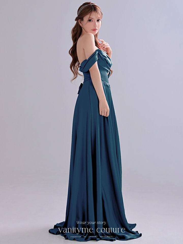 vanityME.couture. バニティミークチュール Silky FrenchNavy Couture シルキー・フレンチネイビー・クチュール ロングドレス 紺 サテン シンプル vctr-l-7449-3