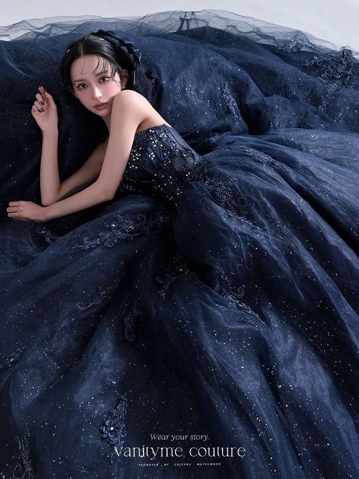 vanityME.couture. バニティミークチュール Galaxy Navy Couture ギャラクシー・ネイビー・クチュール ロングドレス バースデー キラキラ グリッター 紺 vctr-l-5061