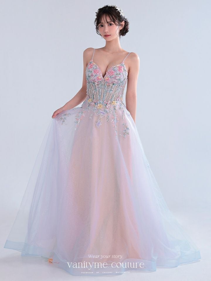 vanityME.couture. バニティミークチュール Aurore Fleur Couture オーロラ・フルール・クチュール ロングドレス パステル グラデーション 刺繍 花柄 バースデー vctr-l-a1477
