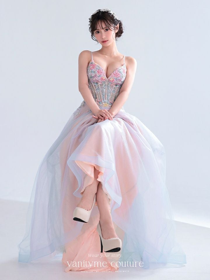 vanityME.couture. バニティミークチュール Aurore Fleur Couture オーロラ・フルール・クチュール ロングドレス パステル グラデーション 刺繍 花柄 バースデー vctr-l-a1477