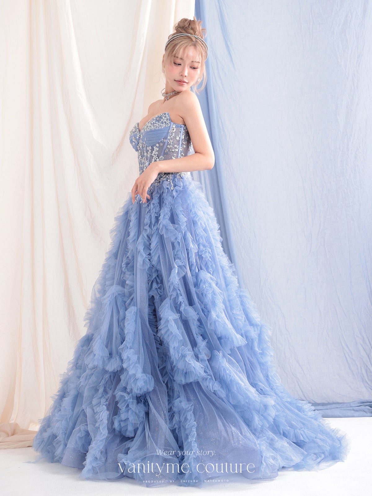 vanityME.couture. バニティミークチュール Rose Bijou Couture ローズ・ビジュー・クチュール ロングドレス ピンク ビジュー フリル バースデー vctr-l-a1483