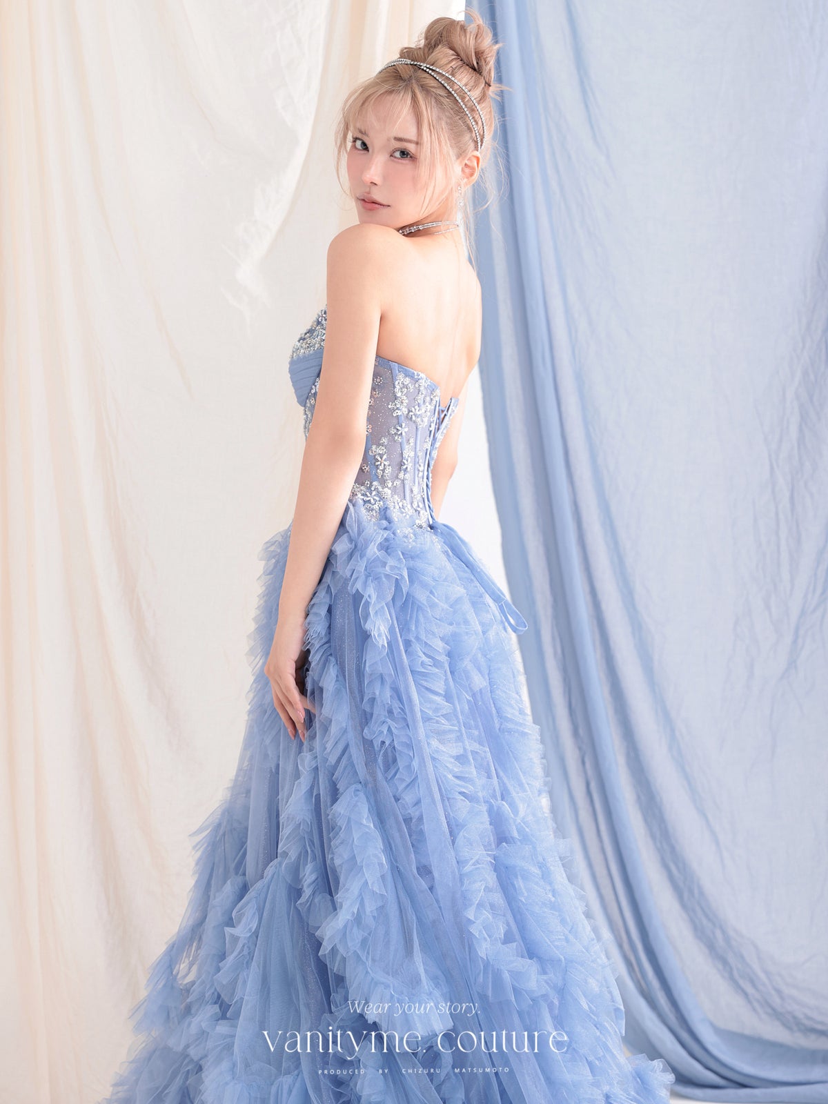 vanityME.couture. バニティミークチュール Rose Bijou Couture ローズ・ビジュー・クチュール ロングドレス ピンク ビジュー フリル バースデー vctr-l-a1483