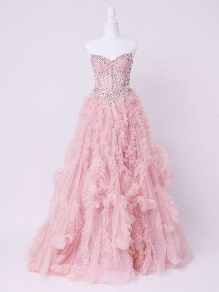 vanityME.couture. バニティミークチュール Rose Bijou Couture ローズ・ビジュー・クチュール ロングドレス ピンク ビジュー フリル バースデー vctr-l-a1483