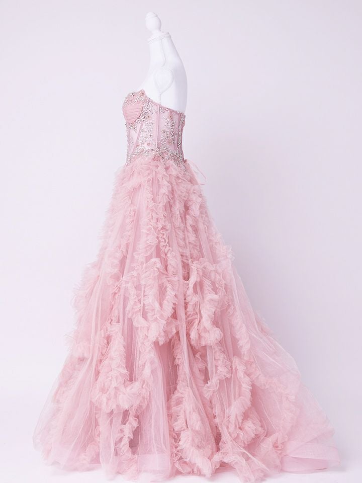 vanityME.couture. バニティミークチュール Rose Bijou Couture ローズ・ビジュー・クチュール ロングドレス ピンク ビジュー フリル バースデー vctr-l-a1483