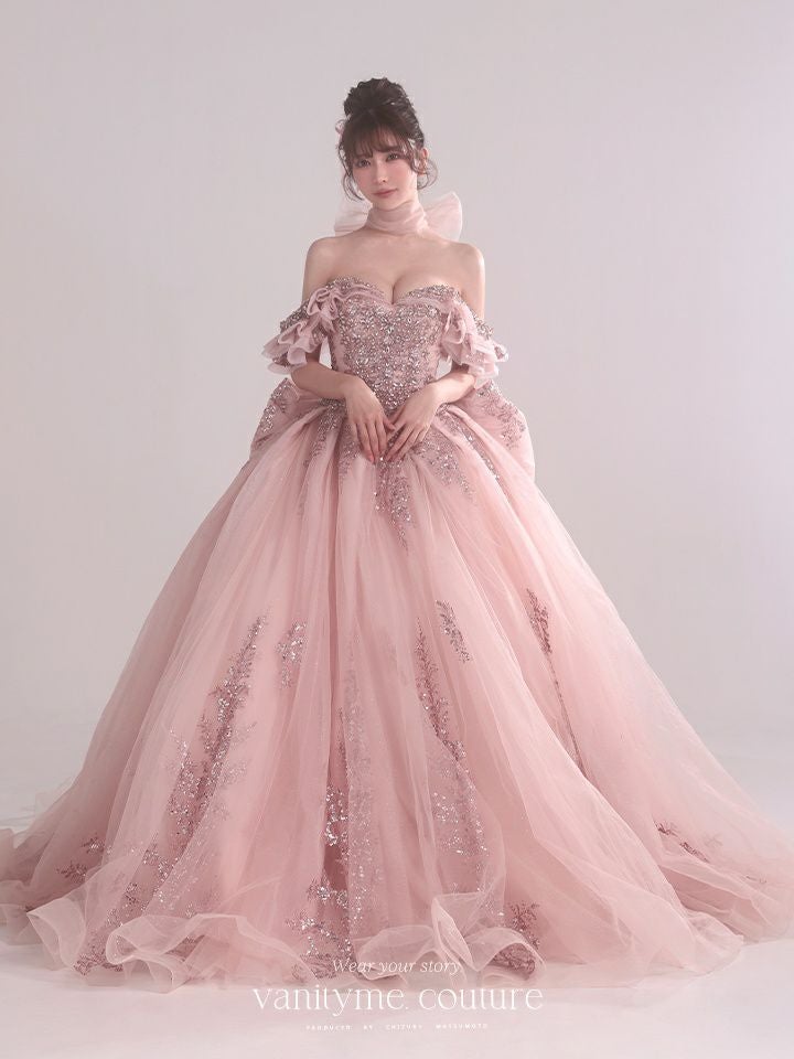 vanityME.couture. バニティミークチュール Dusty Rose Couture ダスティ・ローズ・クチュール ロングドレス ダスティピンク くすみピンク アンティーク グリッター バースデー vctr-l-5106