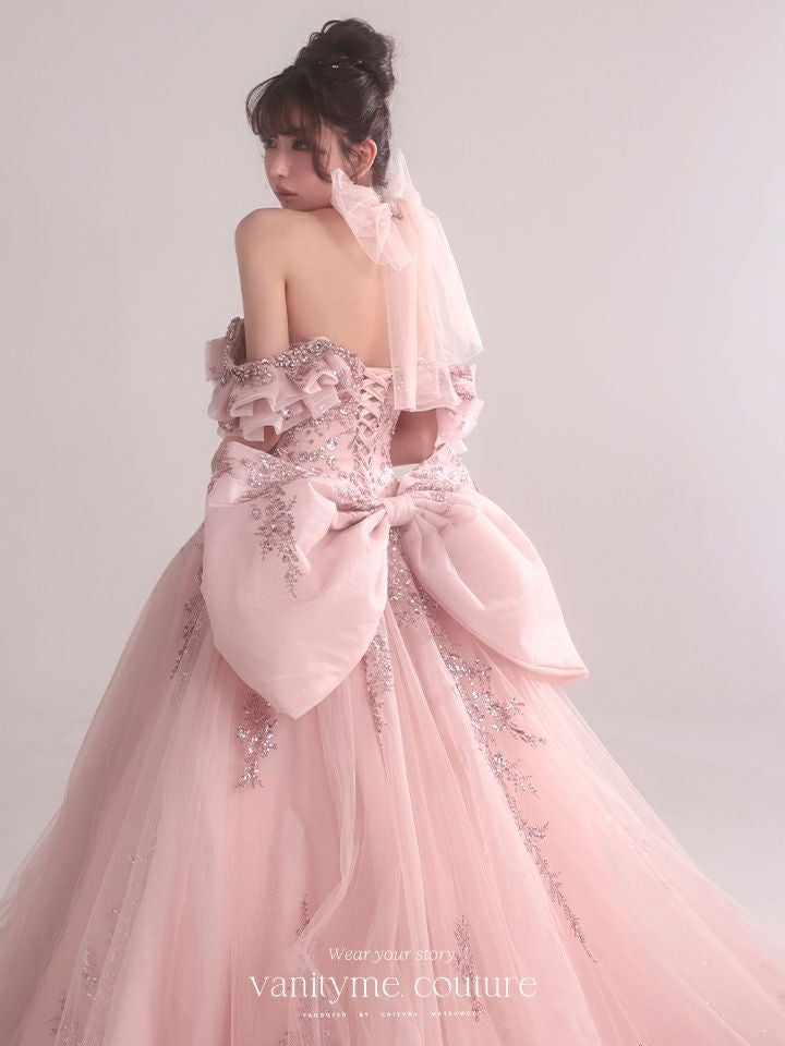 vanityME.couture. バニティミークチュール Dusty Rose Couture ダスティ・ローズ・クチュール ロングドレス ダスティピンク くすみピンク アンティーク グリッター バースデー vctr-l-5106