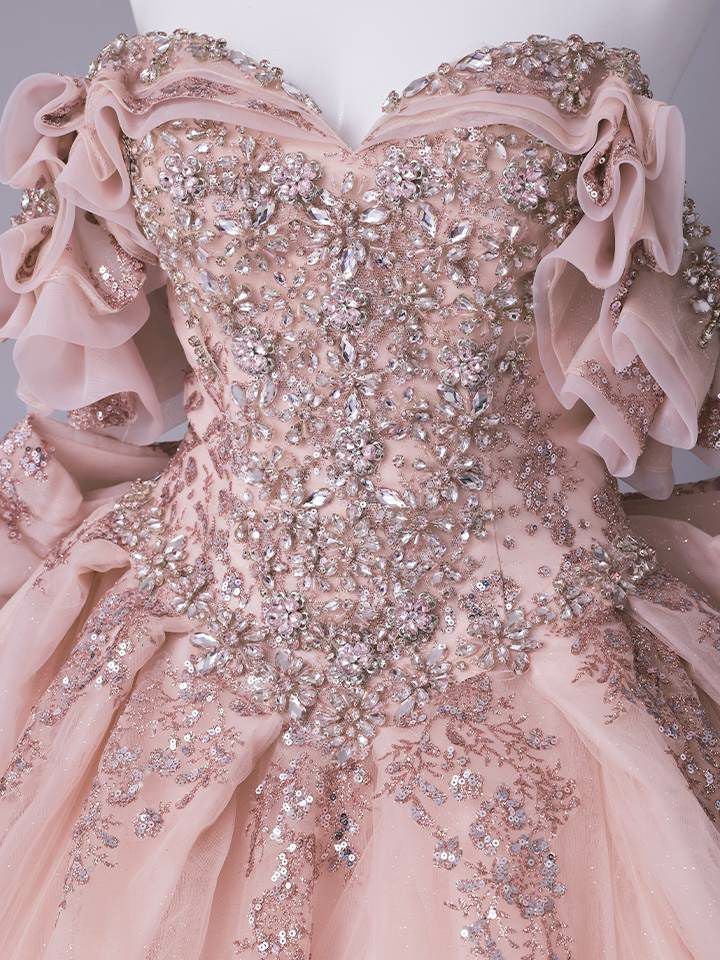 vanityME.couture. バニティミークチュール Dusty Rose Couture ダスティ・ローズ・クチュール ロングドレス ダスティピンク くすみピンク アンティーク グリッター バースデー vctr-l-5106