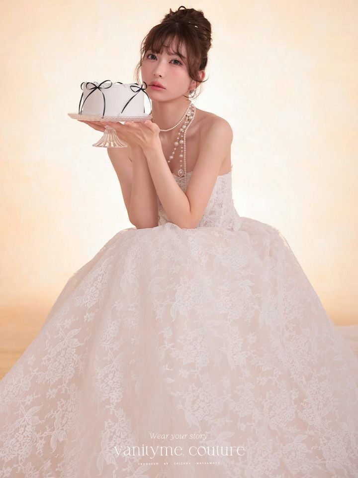 vanityME.couture. バニティミークチュール Blanc Dentelle Couture ブラン・ダンテル・クチュール ロングドレス 白 レース ウェディング バースデー vctr-l-wl061